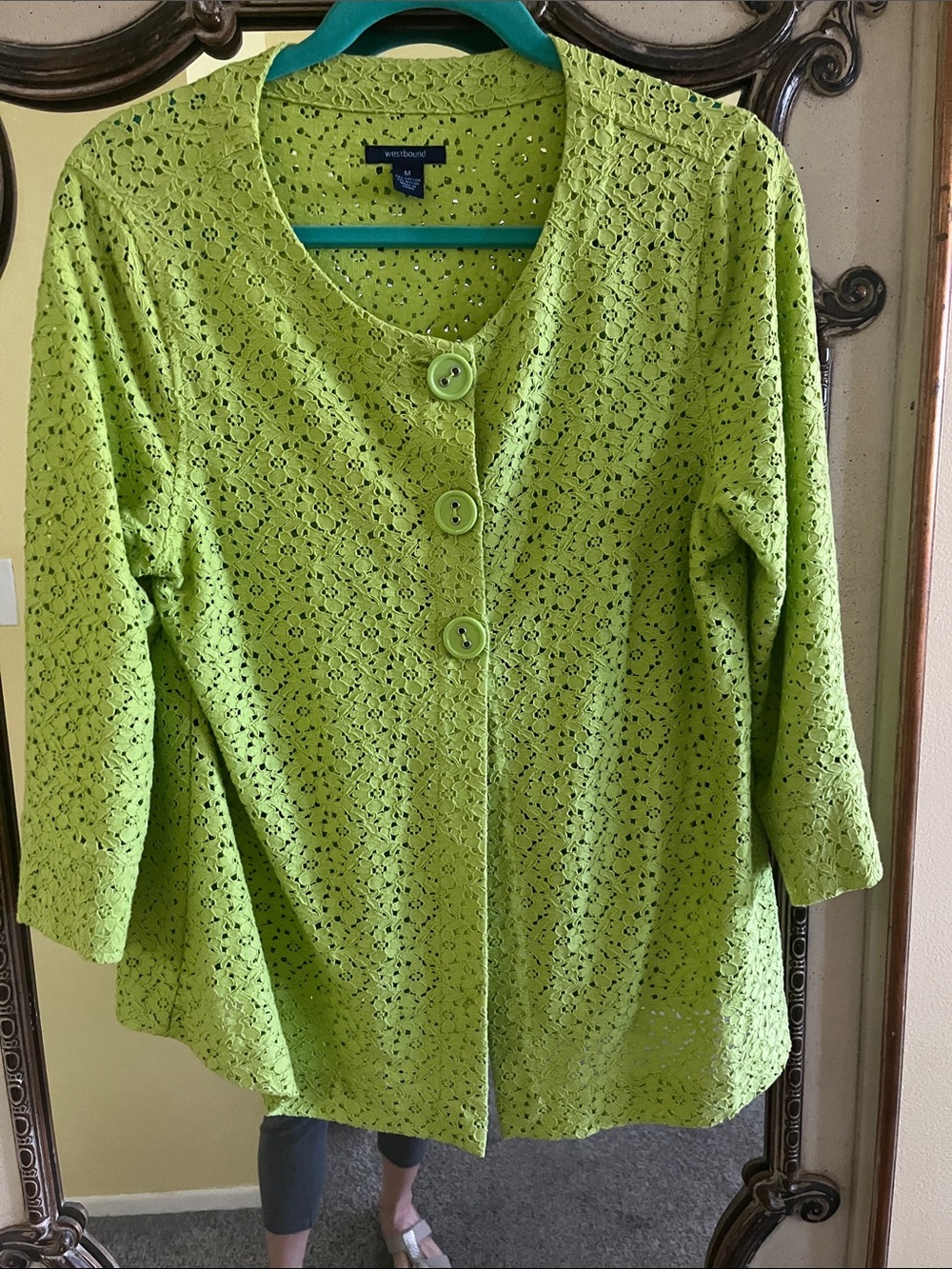 Venezia Bright Lime Eyelet Button-Front Tunic. Perfect for layering. So feminine
